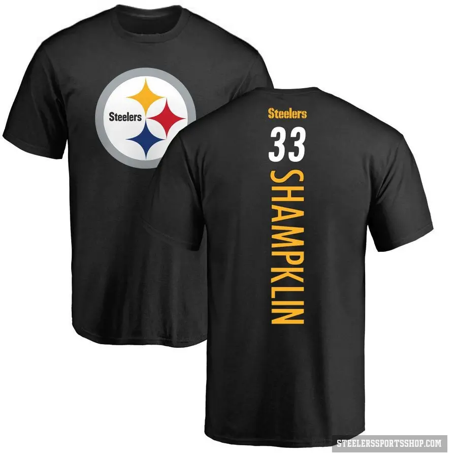 Men's ＃33 Aaron Shampklin Pittsburgh Steelers Black Backer T-Shirt