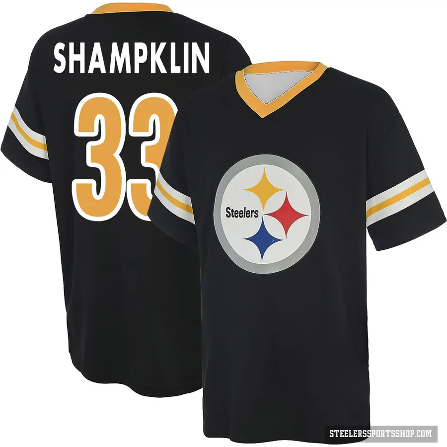 Men's ＃33 Aaron Shampklin Pittsburgh Steelers Black Game Day V-Neck T-Shirt