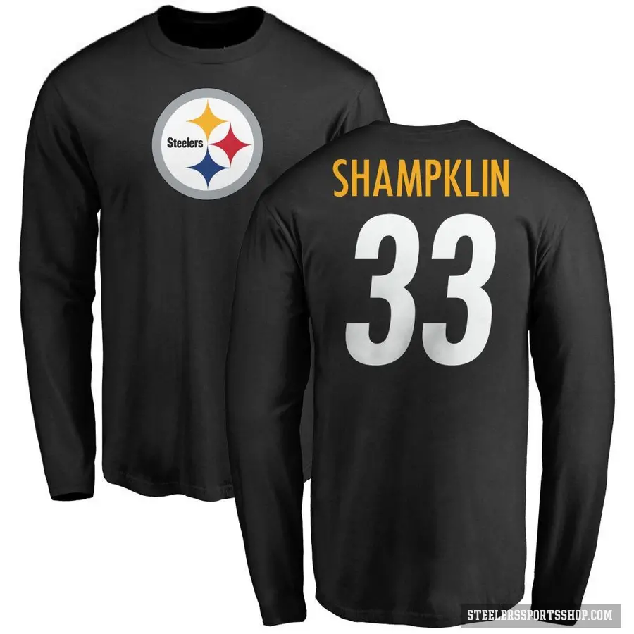 Men's ＃33 Aaron Shampklin Pittsburgh Steelers Black Logo Long Sleeve T-Shirt