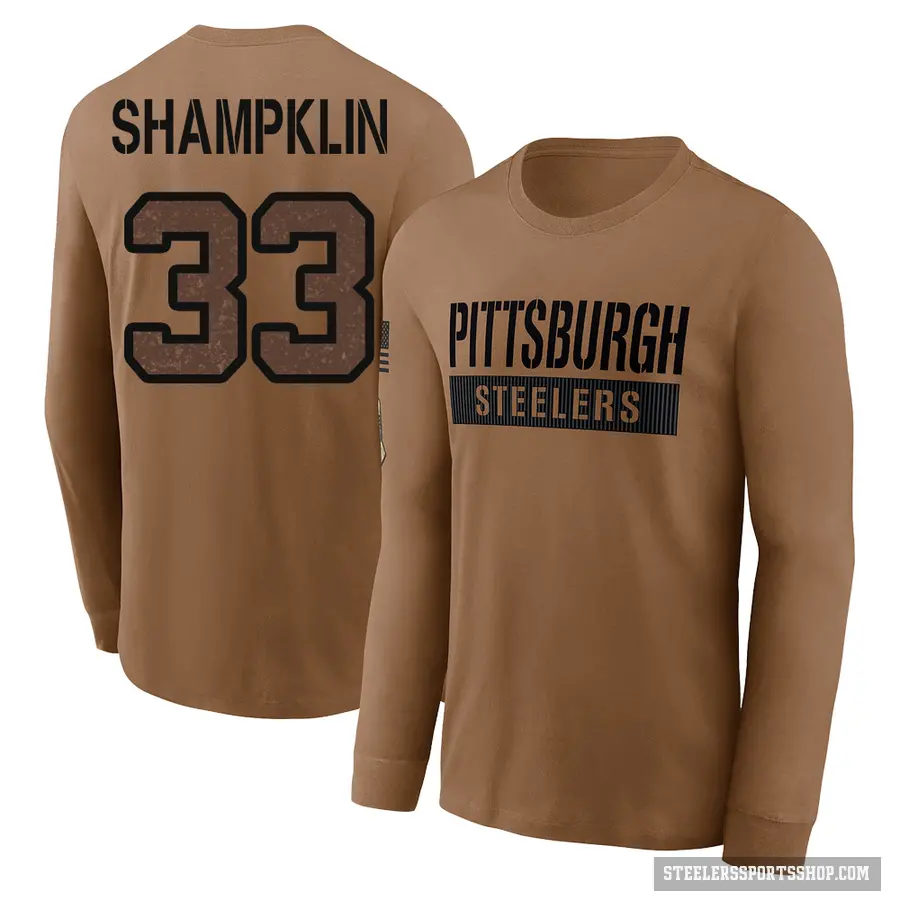 Men's ＃33 Aaron Shampklin Pittsburgh Steelers Brown 2023 Salute To Service Long Sleeve T-Shirt