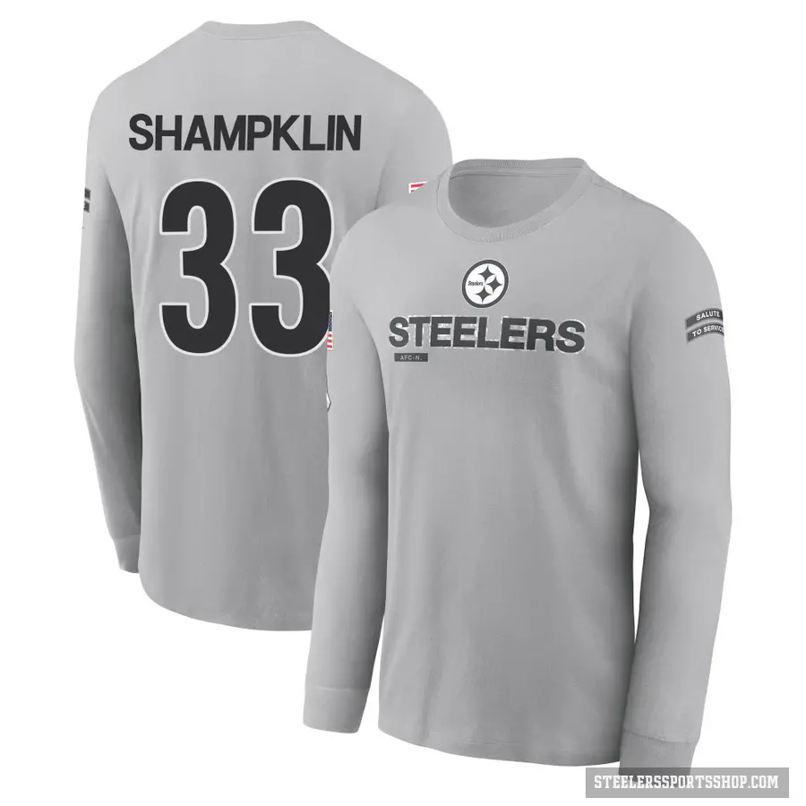 Men's ＃33 Aaron Shampklin Pittsburgh Steelers Gray 2024 Salute to Service Long Sleeve T-Shirt