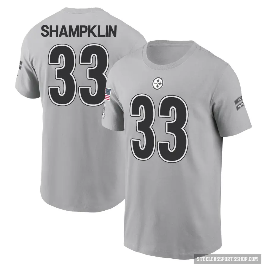 Men's ＃33 Aaron Shampklin Pittsburgh Steelers Gray 2024 Salute to Service T-Shirt