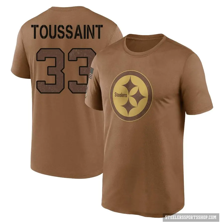 Men's ＃33 Fitzgerald Toussaint Pittsburgh Steelers Brown 2023 Salute To Service Performance T-Shirt