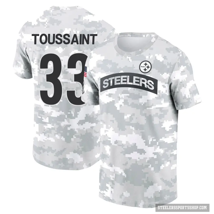 Men's ＃33 Fitzgerald Toussaint Pittsburgh Steelers Camo Arctic 2024 Salute to Service Performance T-Shirt