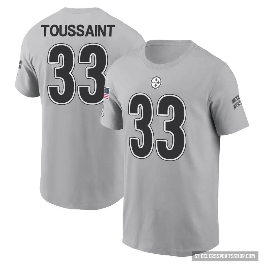 Men's ＃33 Fitzgerald Toussaint Pittsburgh Steelers Gray 2024 Salute to Service T-Shirt