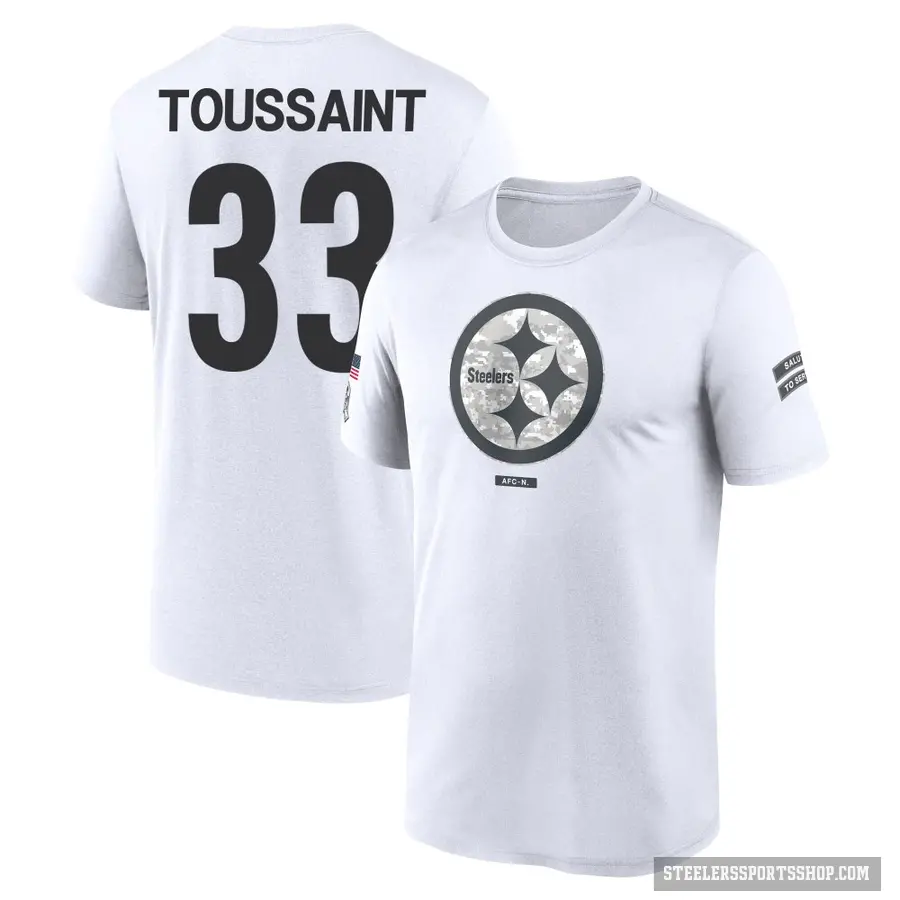 Men's ＃33 Fitzgerald Toussaint Pittsburgh Steelers White 2024 Salute to Service Performance T-Shirt