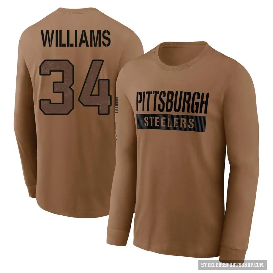 Men's ＃34 DeAngelo Williams Pittsburgh Steelers Brown 2023 Salute To Service Long Sleeve T-Shirt