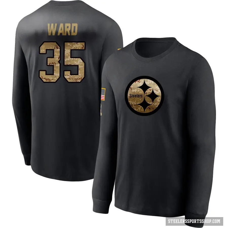 Men's ＃35 Jonathan Ward Pittsburgh Steelers Black 2020 Salute To Service Sideline Performance Long Sleeve T-Shirt