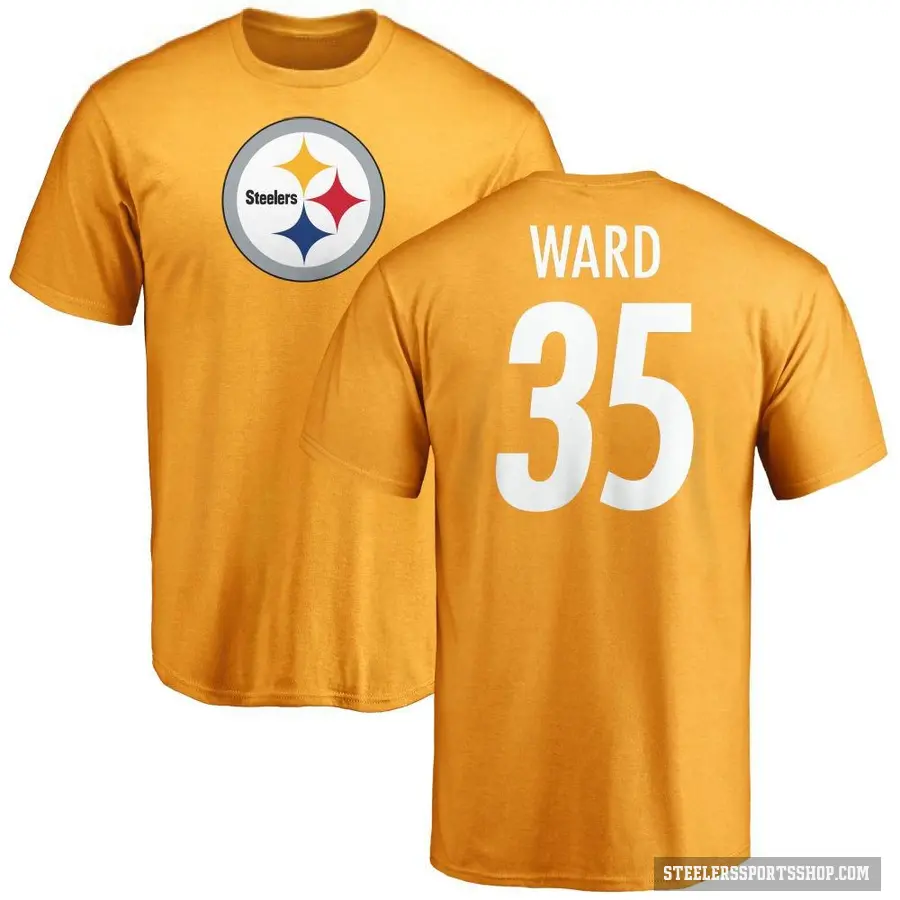 Men's ＃35 Jonathan Ward Pittsburgh Steelers Gold Logo T-Shirt