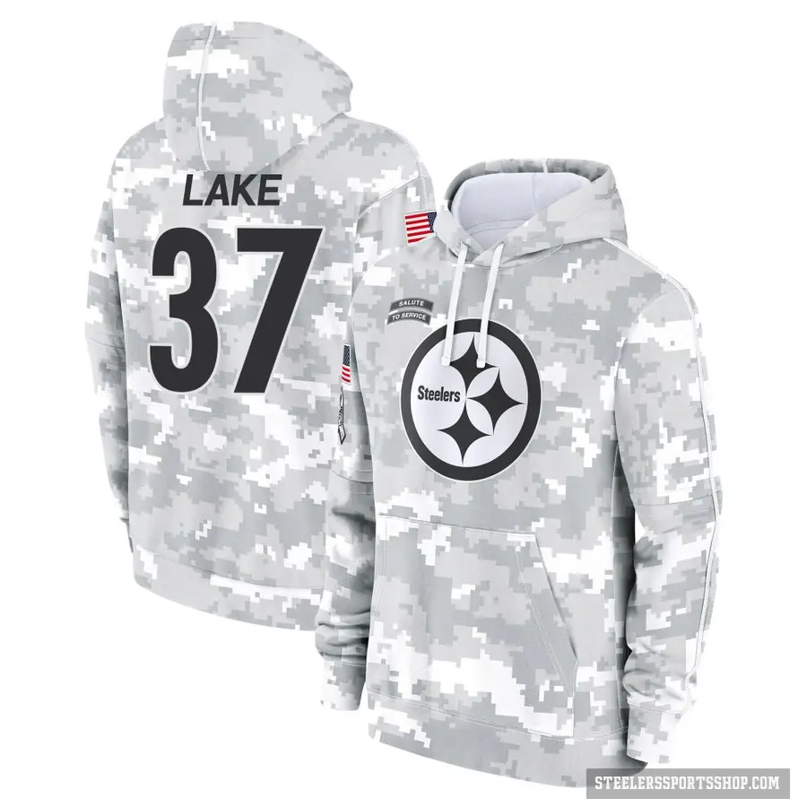 Men's ＃37 Carnell Lake Pittsburgh Steelers Arctic Camo 2024 Salute to Service Club Fleece Pullover Hoodie