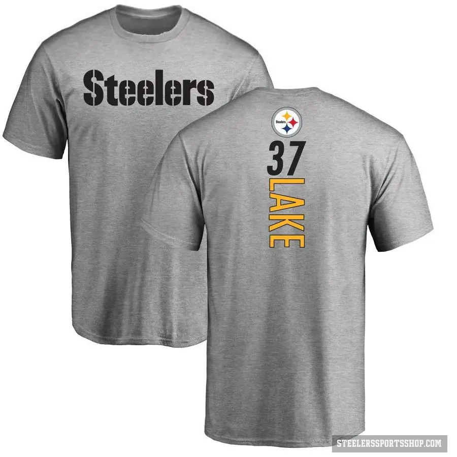 Men's ＃37 Carnell Lake Pittsburgh Steelers Ash Backer T-Shirt