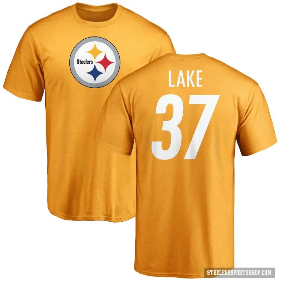 Men's ＃37 Carnell Lake Pittsburgh Steelers Gold Logo T-Shirt