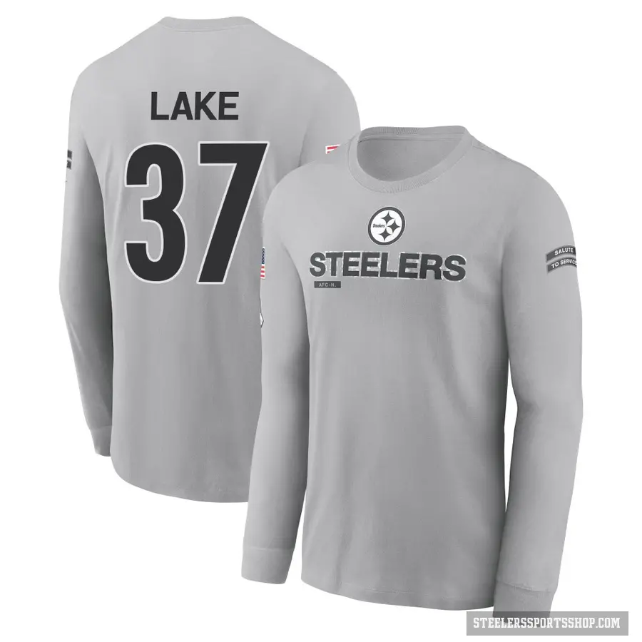 Men's ＃37 Carnell Lake Pittsburgh Steelers Gray 2024 Salute to Service Long Sleeve T-Shirt