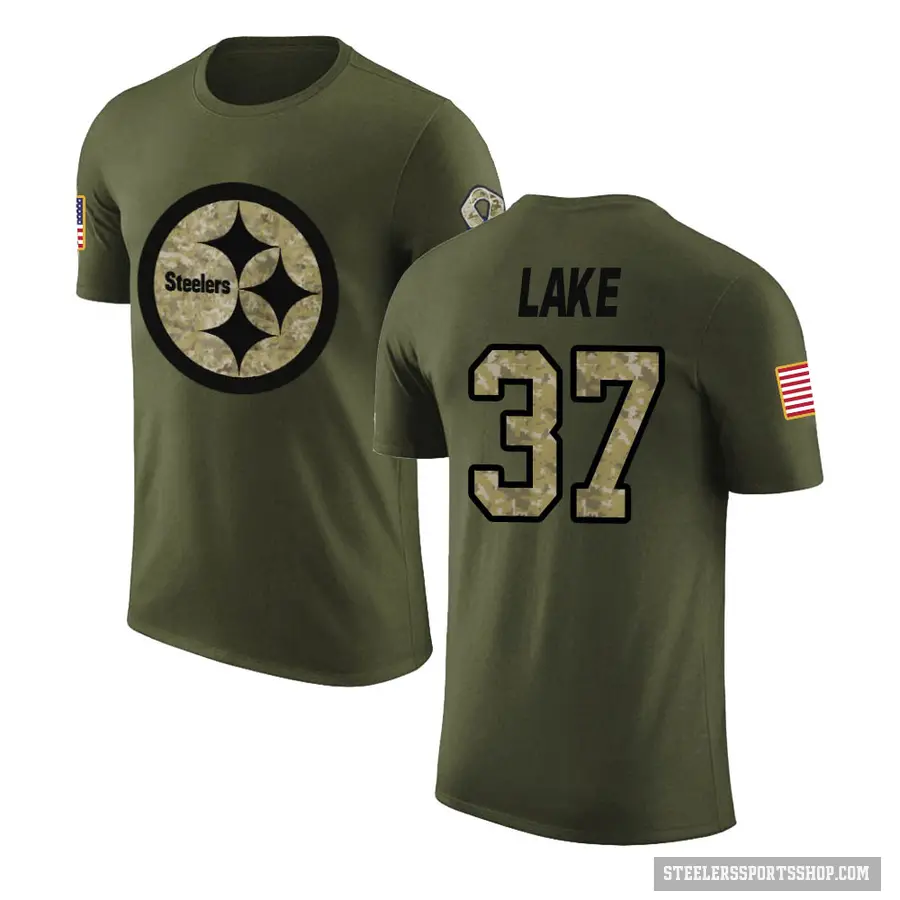 Men's ＃37 Carnell Lake Pittsburgh Steelers Olive Salute to Service T-Shirt