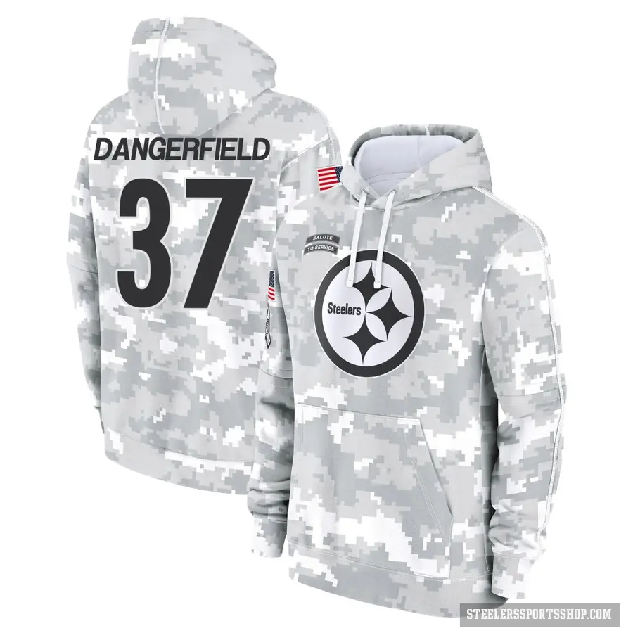 Men's ＃37 Jordan Dangerfield Pittsburgh Steelers Arctic Camo 2024 Salute to Service Club Fleece Pullover Hoodie