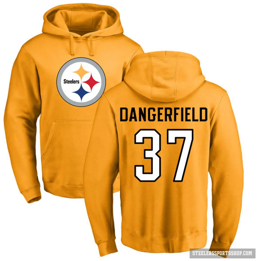 Men's ＃37 Jordan Dangerfield Pittsburgh Steelers Gold Pro Line Name & Number Logo Pullover Hoodie