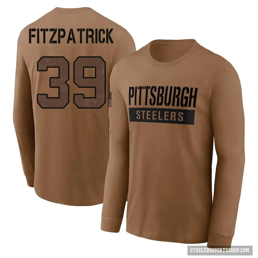 Men's ＃39 Minkah Fitzpatrick Pittsburgh Steelers Brown 2023 Salute To Service Long Sleeve T-Shirt