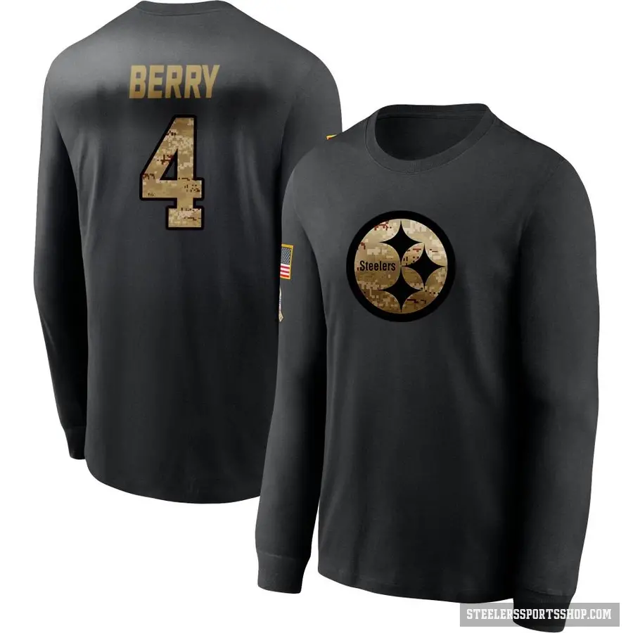 Men's ＃4 Jordan Berry Pittsburgh Steelers Black 2020 Salute To Service Sideline Performance Long Sleeve T-Shirt