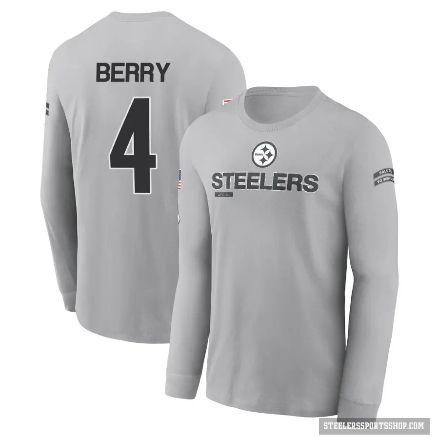 Men's ＃4 Jordan Berry Pittsburgh Steelers Gray 2024 Salute to Service Long Sleeve T-Shirt