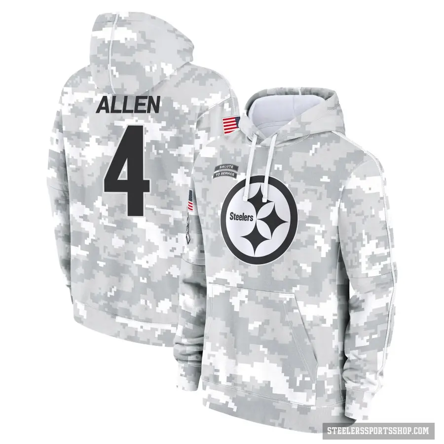 Men's ＃4 Kyle Allen Pittsburgh Steelers Arctic Camo 2024 Salute to Service Club Fleece Pullover Hoodie