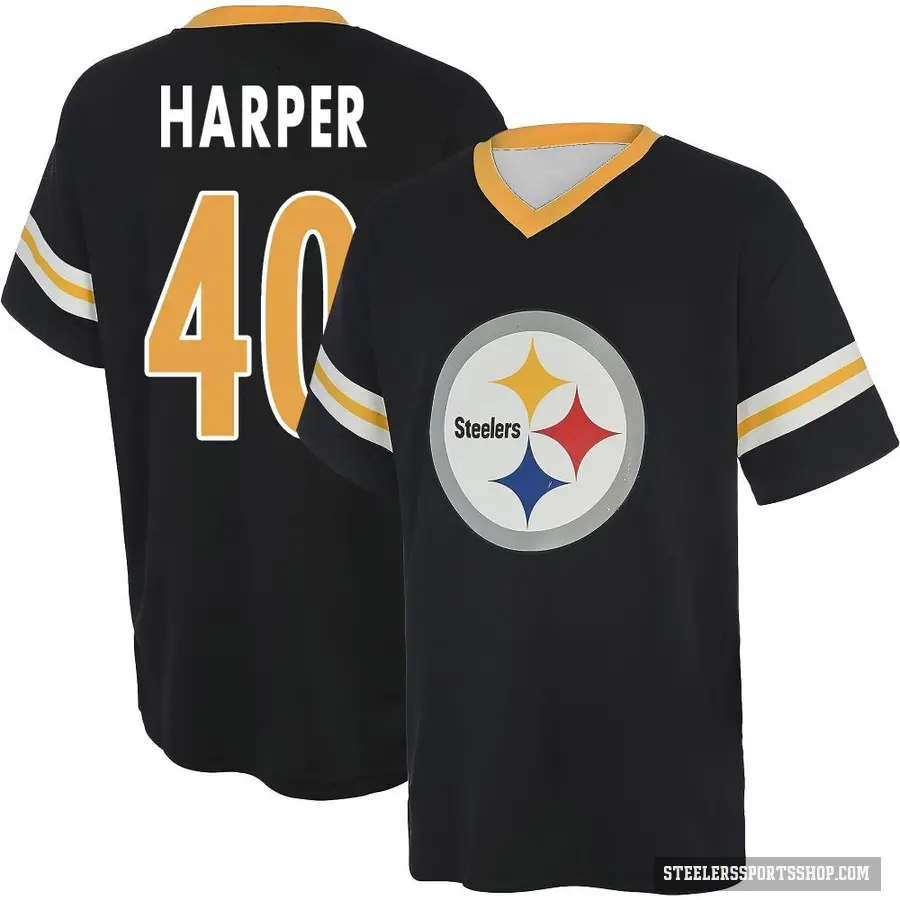 Men's ＃40 Devin Harper Pittsburgh Steelers Black Game Day V-Neck T-Shirt