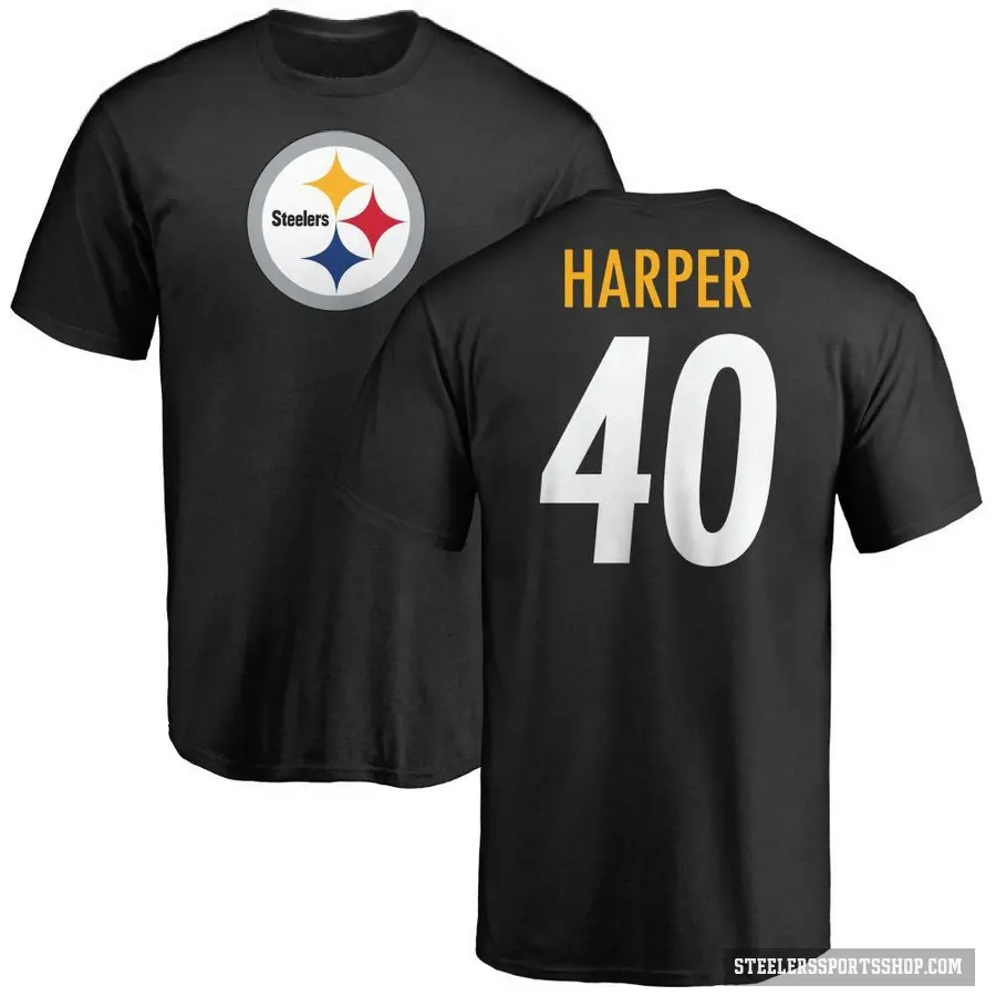 Men's ＃40 Devin Harper Pittsburgh Steelers Black Logo T-Shirt