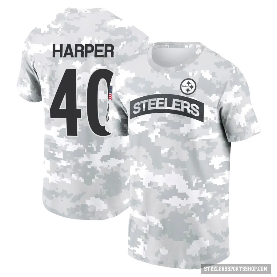 Men's ＃40 Devin Harper Pittsburgh Steelers Camo Arctic 2024 Salute to Service Performance T-Shirt