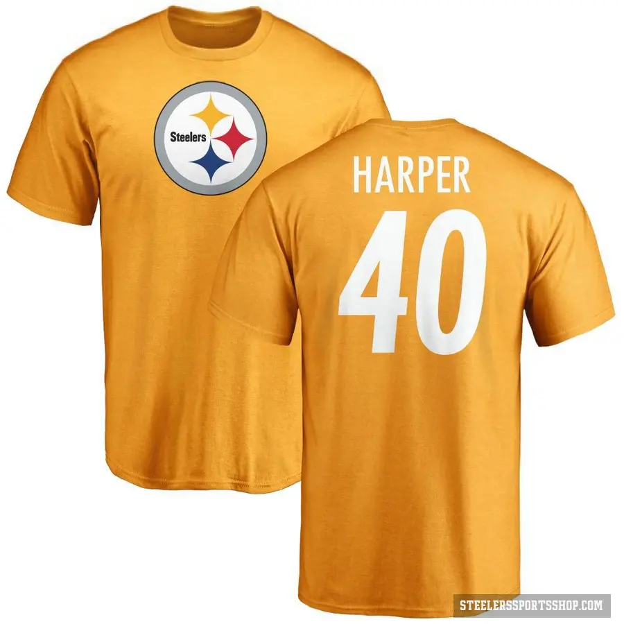 Men's ＃40 Devin Harper Pittsburgh Steelers Gold Logo T-Shirt