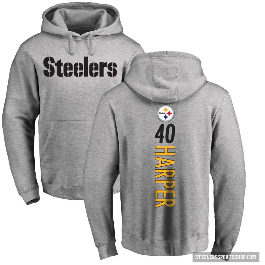 Men's ＃40 Devin Harper Pittsburgh Steelers Pro Line Ash Backer Pullover Hoodie