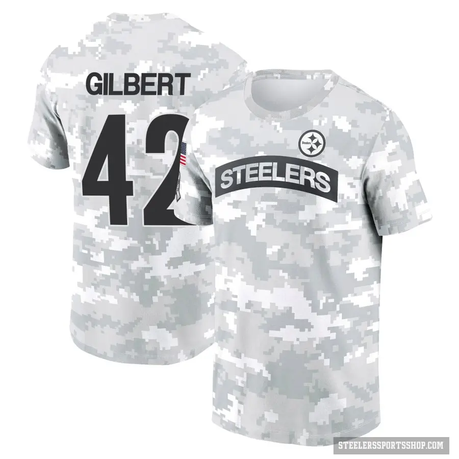 Men's ＃42 Zyon Gilbert Pittsburgh Steelers Camo Arctic 2024 Salute to Service Performance T-Shirt