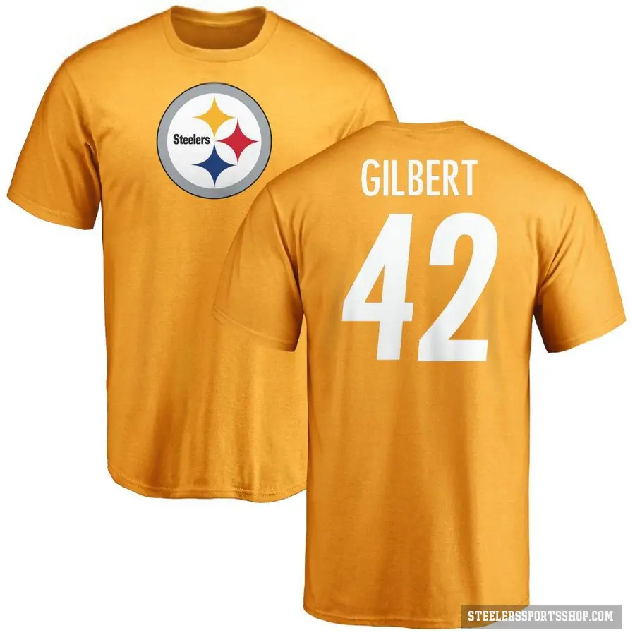 Men's ＃42 Zyon Gilbert Pittsburgh Steelers Gold Logo T-Shirt