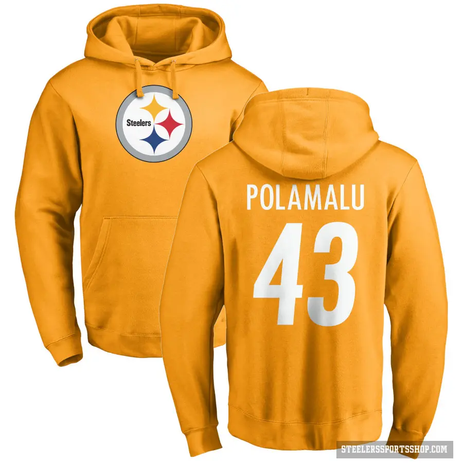 Men's ＃43 Troy Polamalu Pittsburgh Steelers Gold Pro Line Name & Number Logo Pullover Hoodie