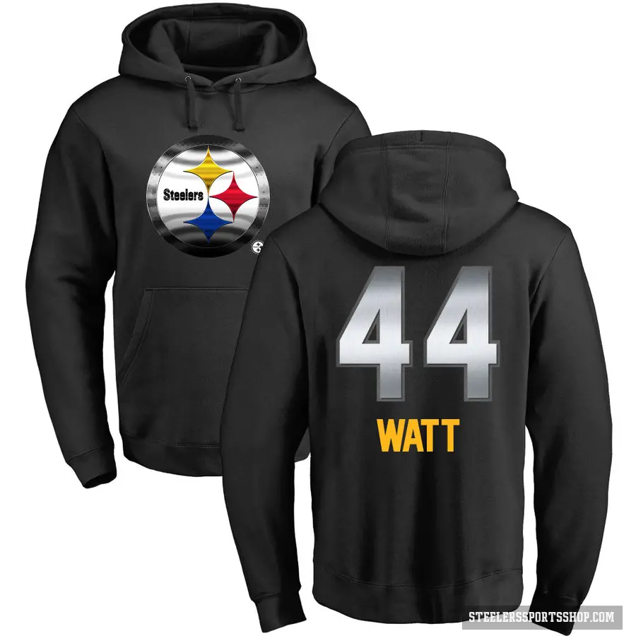 Men's ＃44 Derek Watt Pittsburgh Steelers Black Midnight Mascot Pullover Hoodie