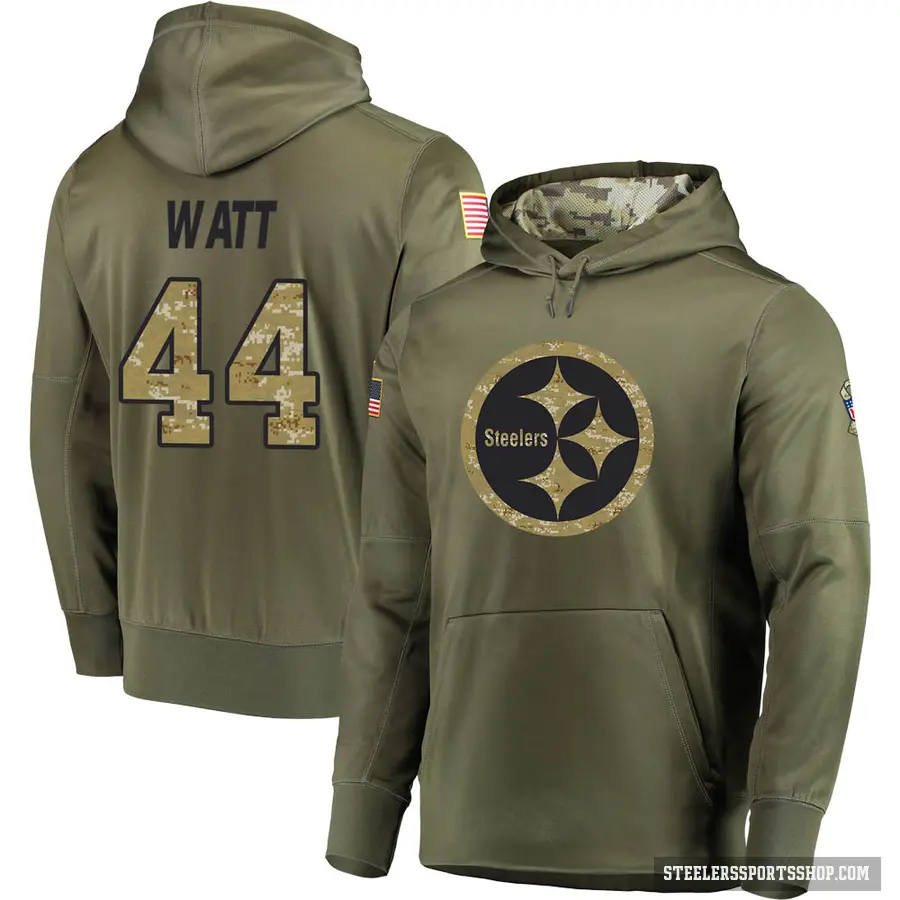 Men's ＃44 Derek Watt Pittsburgh Steelers Olive Salute to Service Pullover Hoodie