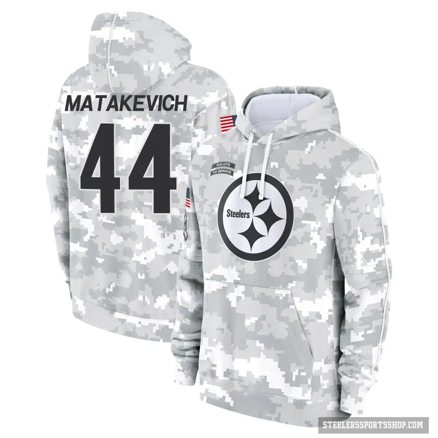 Men's ＃44 Tyler Matakevich Pittsburgh Steelers Arctic Camo 2024 Salute to Service Club Fleece Pullover Hoodie