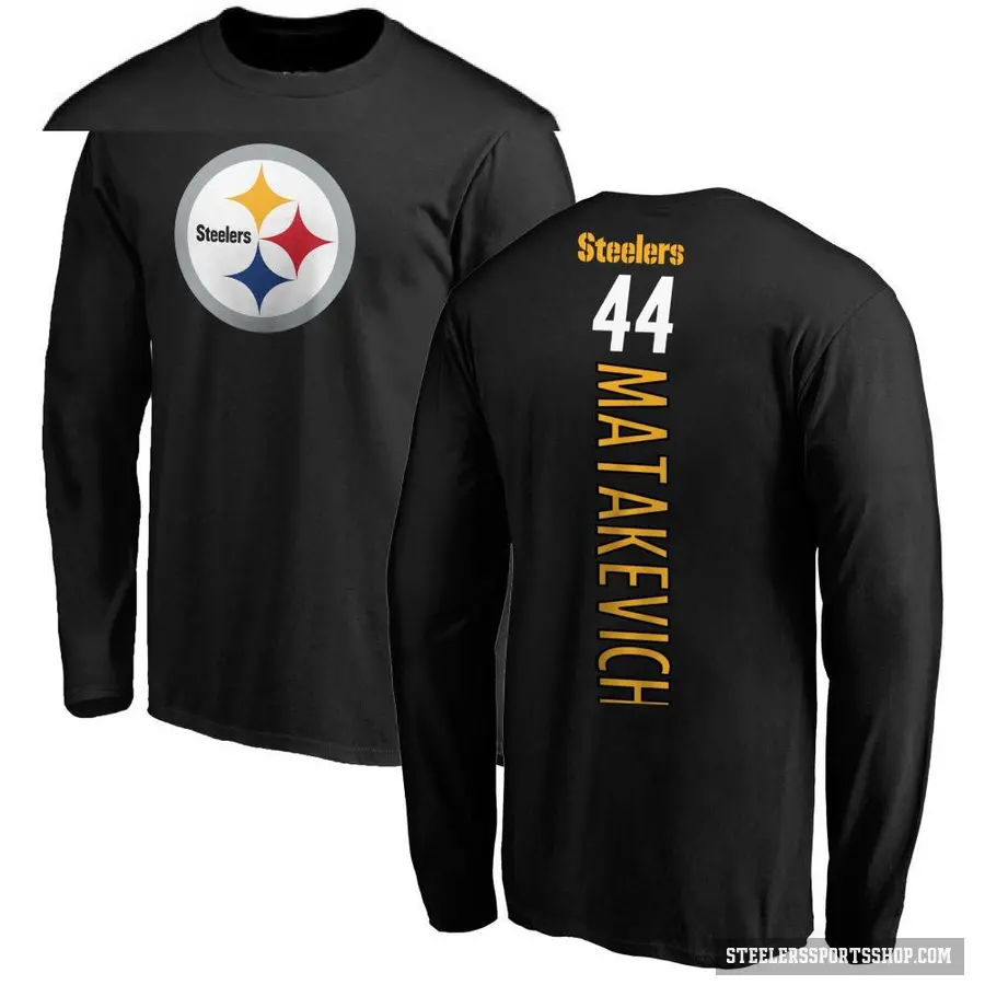 Men's ＃44 Tyler Matakevich Pittsburgh Steelers Black Backer Long Sleeve T-Shirt