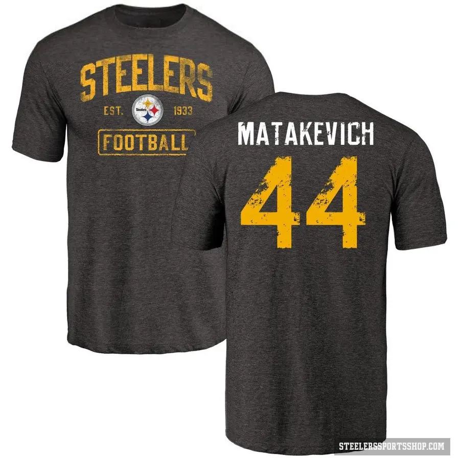 Men's ＃44 Tyler Matakevich Pittsburgh Steelers Black Distressed T-Shirt