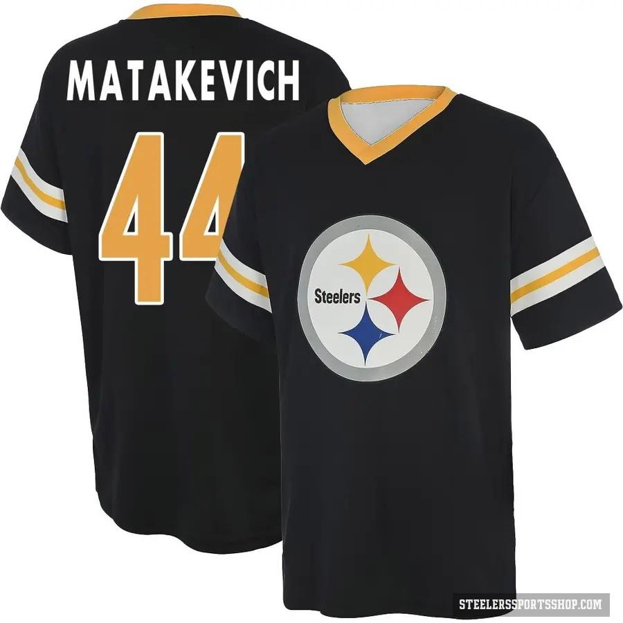 Men's ＃44 Tyler Matakevich Pittsburgh Steelers Black Game Day V-Neck T-Shirt