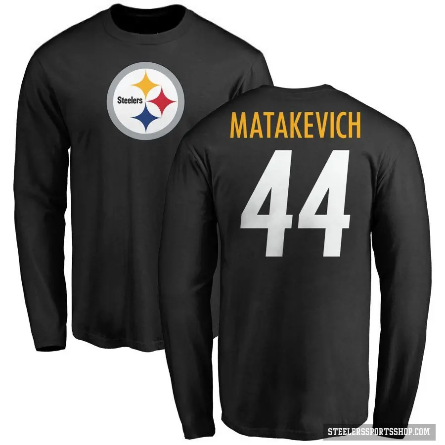 Men's ＃44 Tyler Matakevich Pittsburgh Steelers Black Logo Long Sleeve T-Shirt