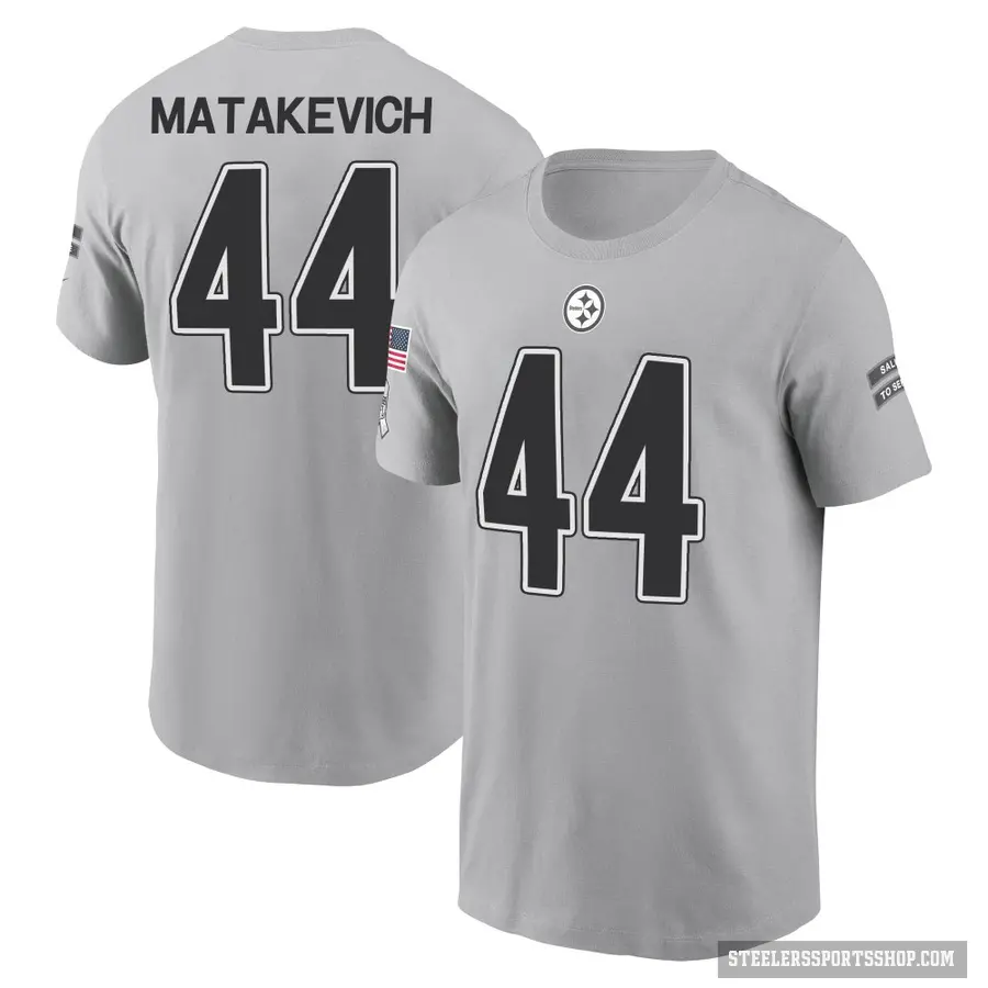 Men's ＃44 Tyler Matakevich Pittsburgh Steelers Gray 2024 Salute to Service T-Shirt