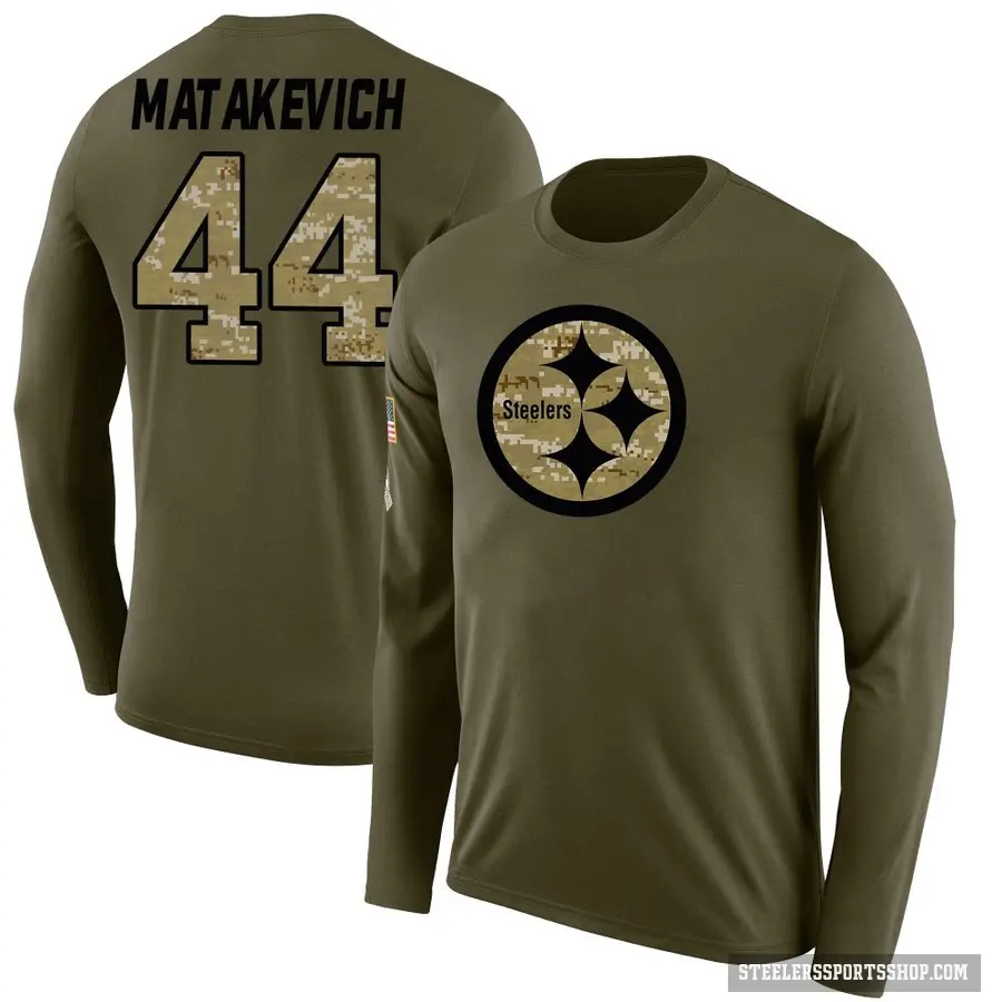 Men's ＃44 Tyler Matakevich Pittsburgh Steelers Olive Salute to Service Sideline Long Sleeve T-Shirt