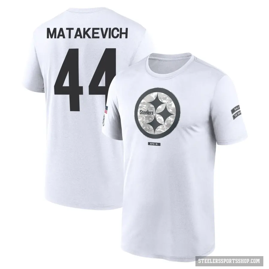 Men's ＃44 Tyler Matakevich Pittsburgh Steelers White 2024 Salute to Service Performance T-Shirt