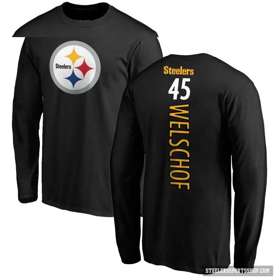 Men's ＃45 Julius Welschof Pittsburgh Steelers Black Backer Long Sleeve T-Shirt