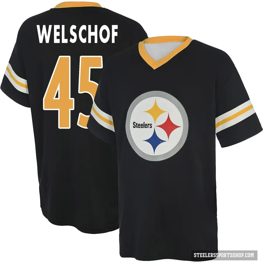 Men's ＃45 Julius Welschof Pittsburgh Steelers Black Game Day V-Neck T-Shirt