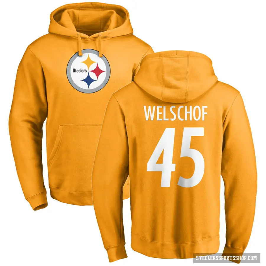 Men's ＃45 Julius Welschof Pittsburgh Steelers Gold Pro Line Name & Number Logo Pullover Hoodie