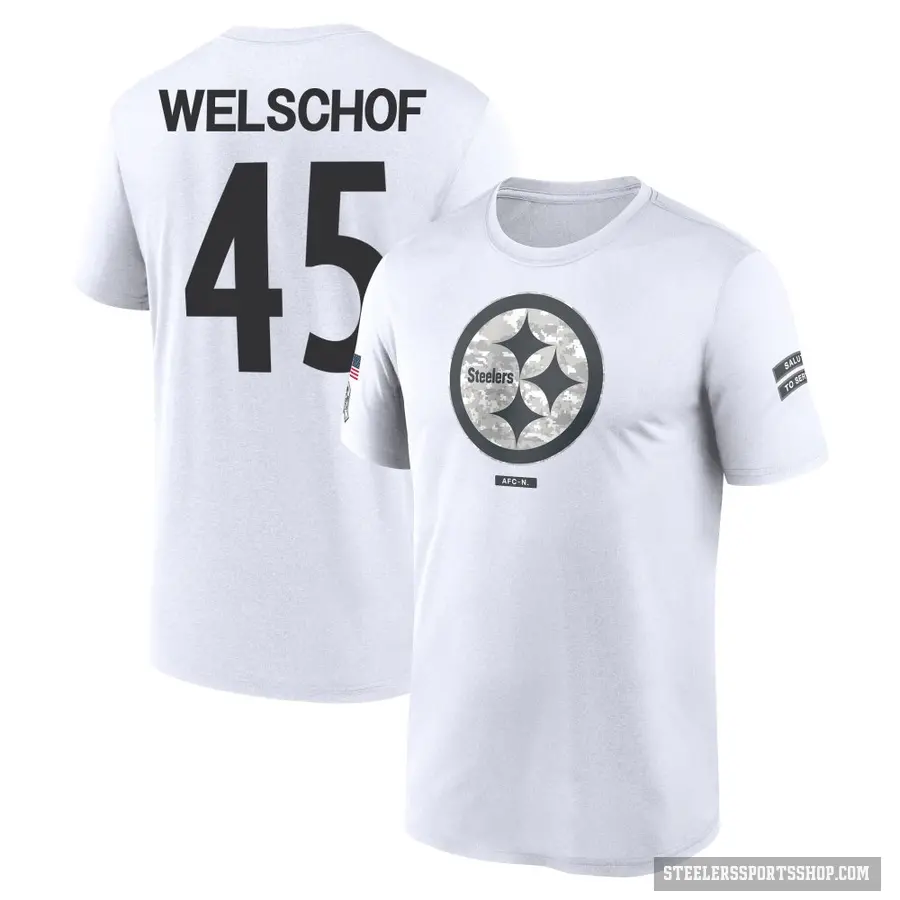 Men's ＃45 Julius Welschof Pittsburgh Steelers White 2024 Salute to Service Performance T-Shirt