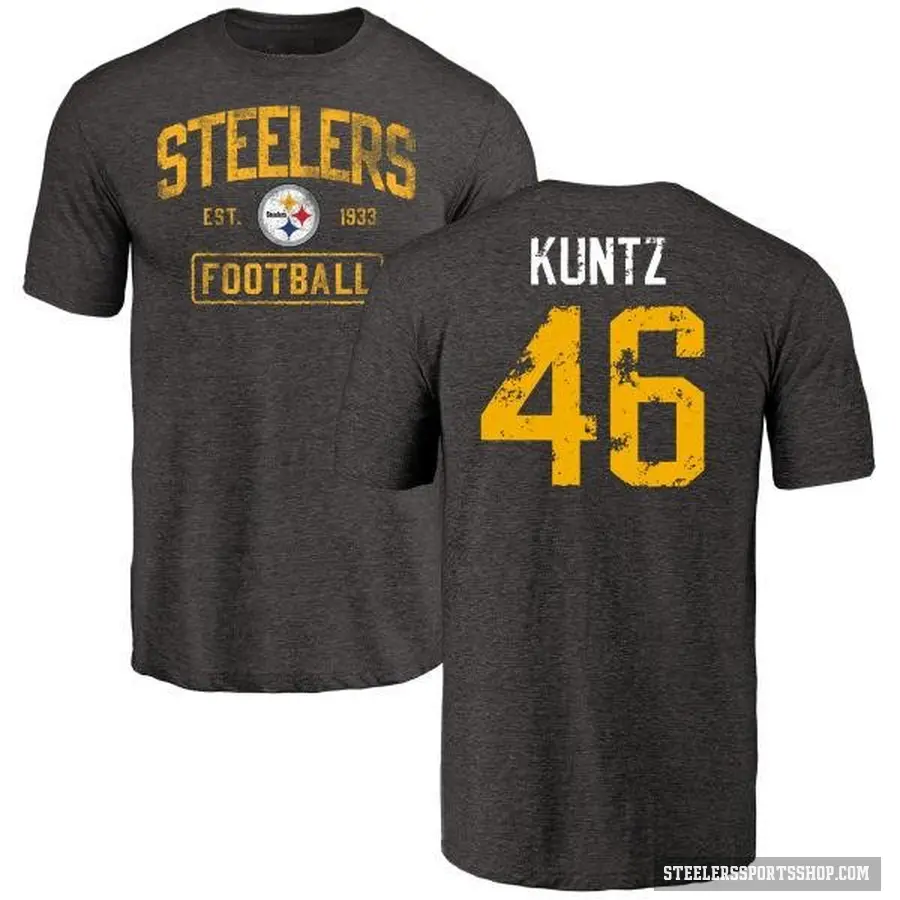 Men's ＃46 Christian Kuntz Pittsburgh Steelers Black Distressed T-Shirt