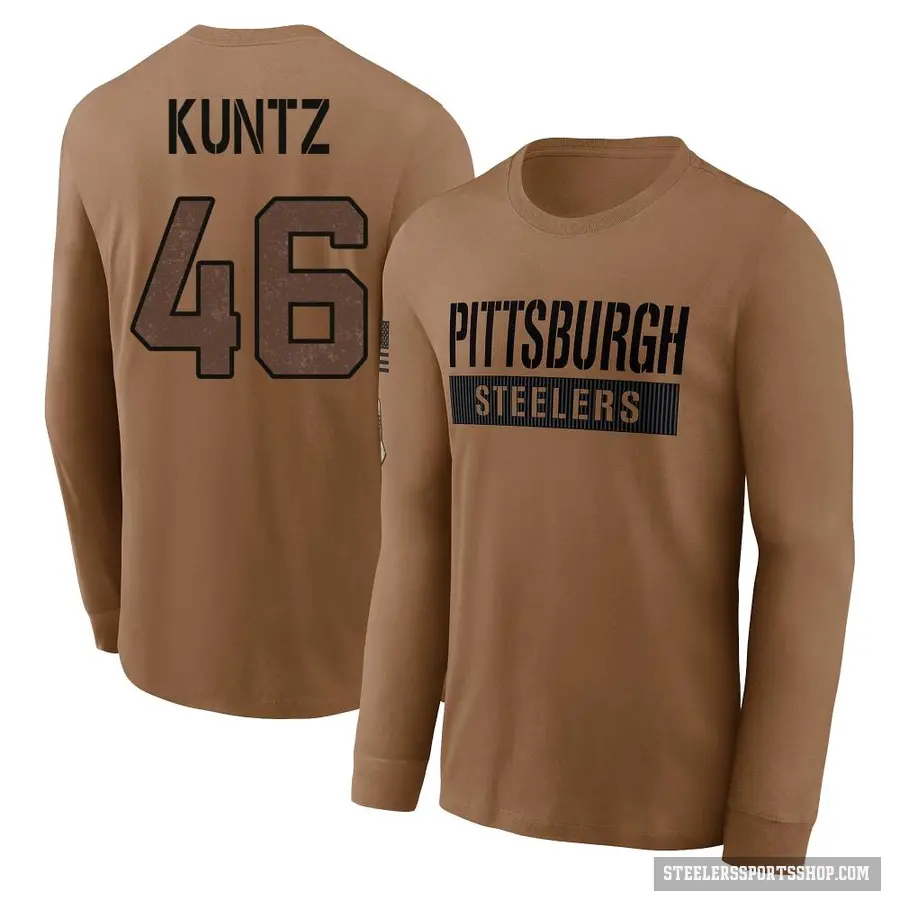 Men's ＃46 Christian Kuntz Pittsburgh Steelers Brown 2023 Salute To Service Long Sleeve T-Shirt