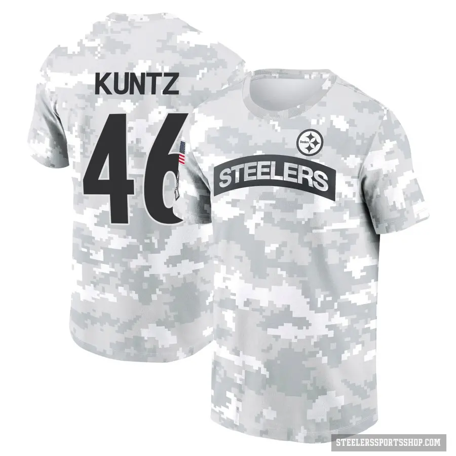 Men's ＃46 Christian Kuntz Pittsburgh Steelers Camo Arctic 2024 Salute to Service Performance T-Shirt