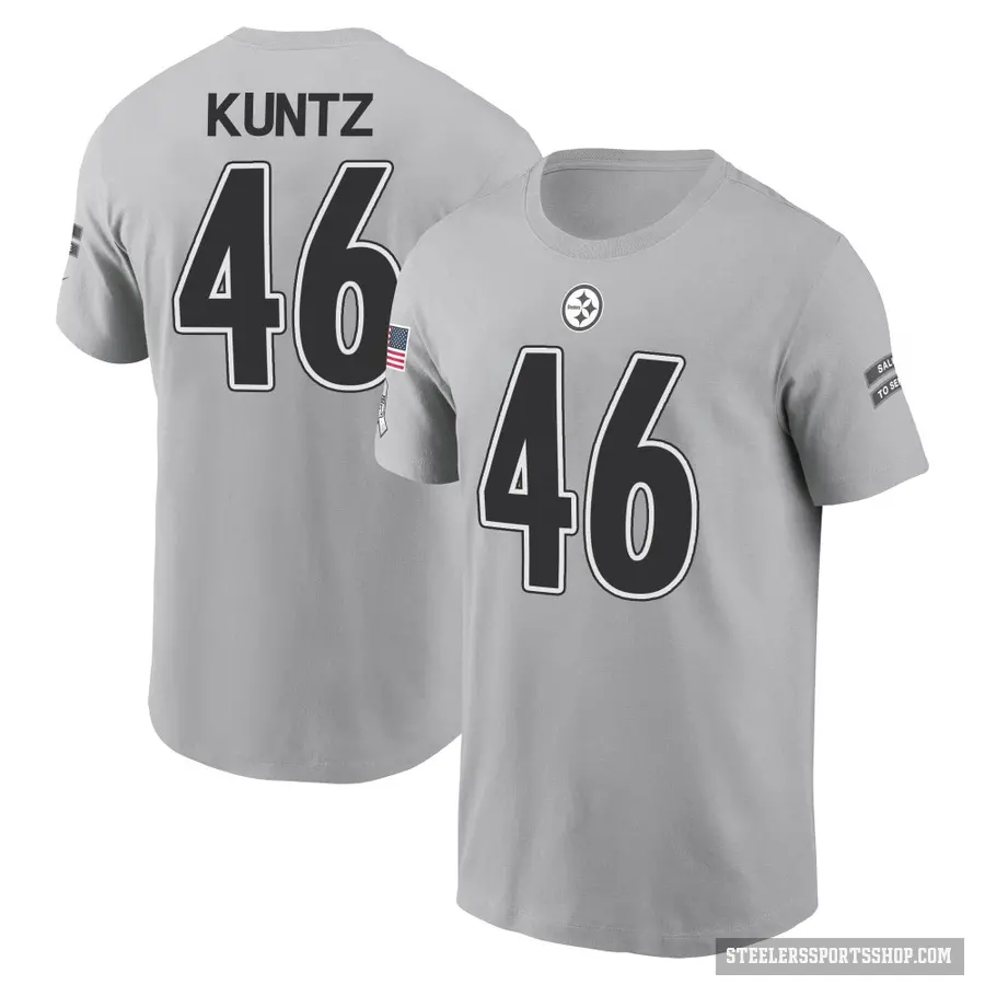 Men's ＃46 Christian Kuntz Pittsburgh Steelers Gray 2024 Salute to Service T-Shirt